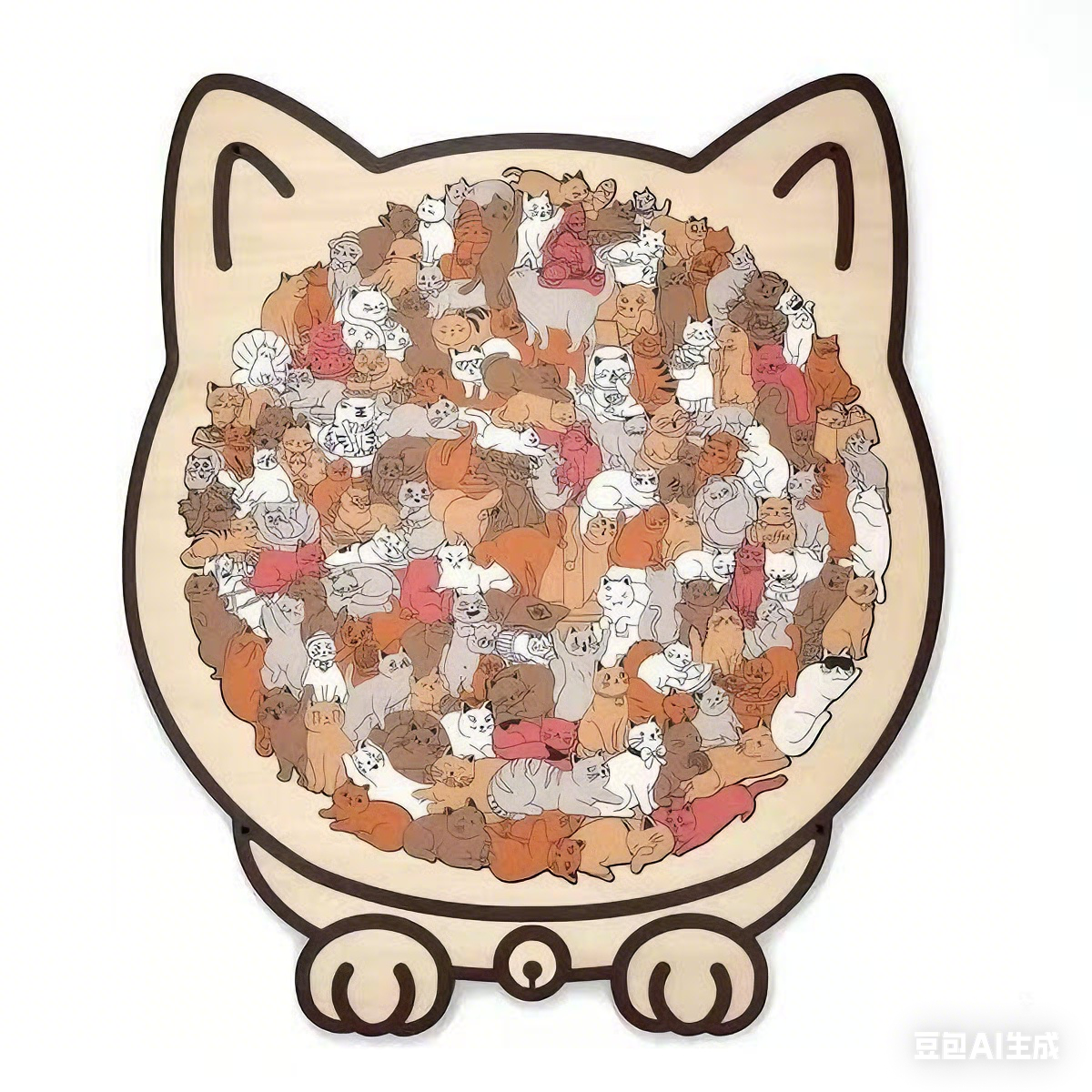 Colored Cat Shaped Wooden Jigsaw Puzzle, Cats Shaped Wooden Puzzle, Unique Animal Shape Wood Puzzle, for Cats Lov: Red