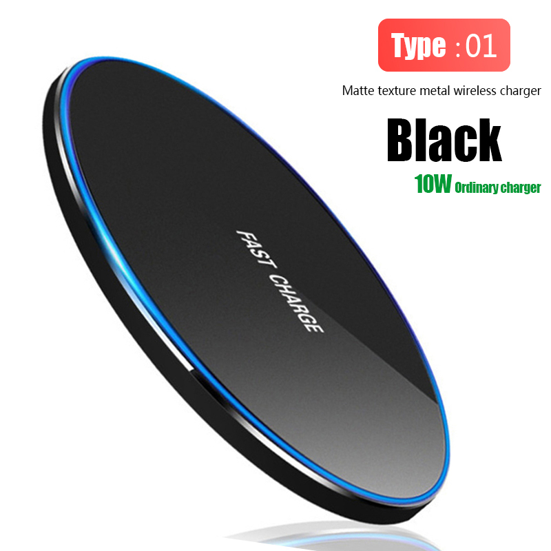 Qi Wireless Charger Pad 10W Fast Charging for Samsung S20 S10 Note 10 iPhone 11 Pro Xs Max X 8 Plus Metal Wireless Quick Charge: Type 1 GY68 Black