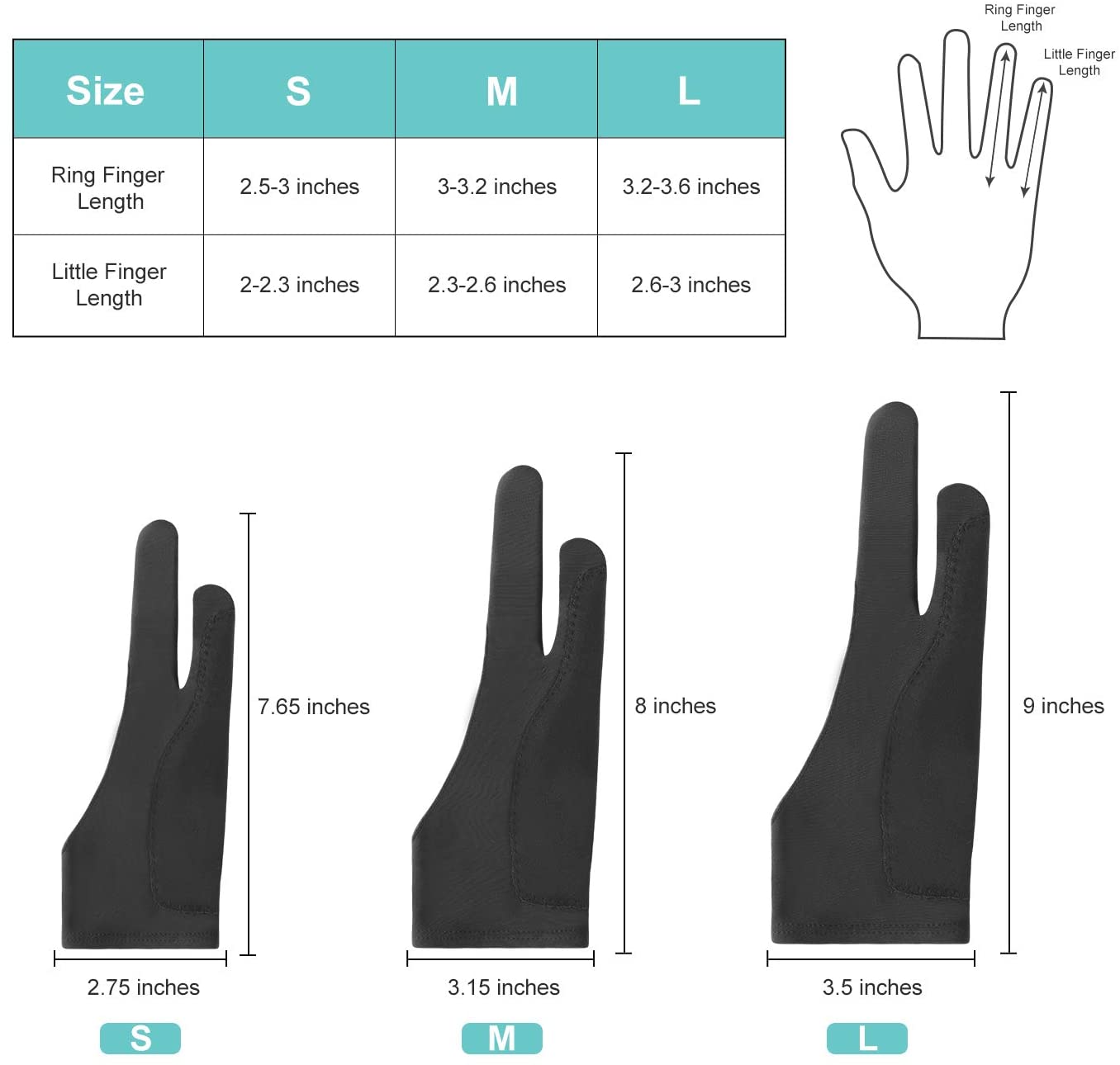 Gants de dessin à rejet de paume, 2 pièces, pour artistes, pour stylo, affichage, papier, peinture artistique, croquis, tablette graphique iPad
