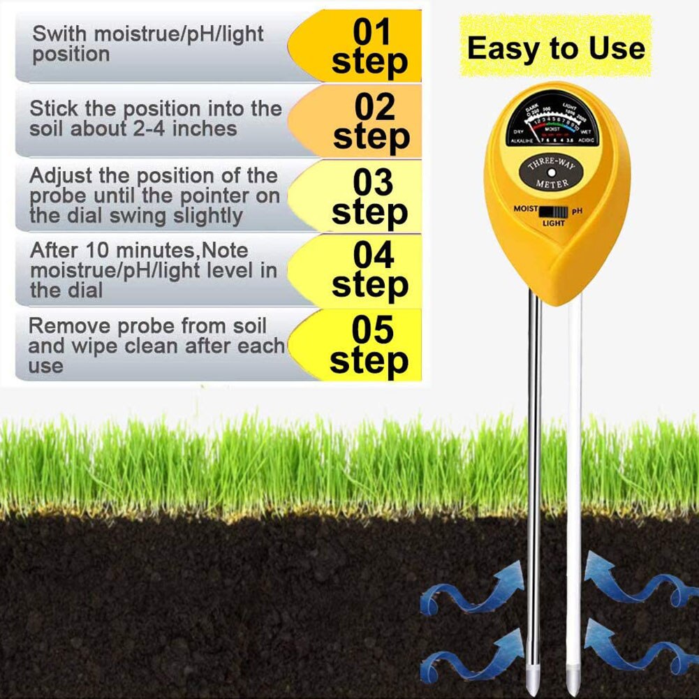 PH Tester Soil PH Meter 3 in 1 Soil Test Kits with Moisture Light Portable for Plant Garden DC120