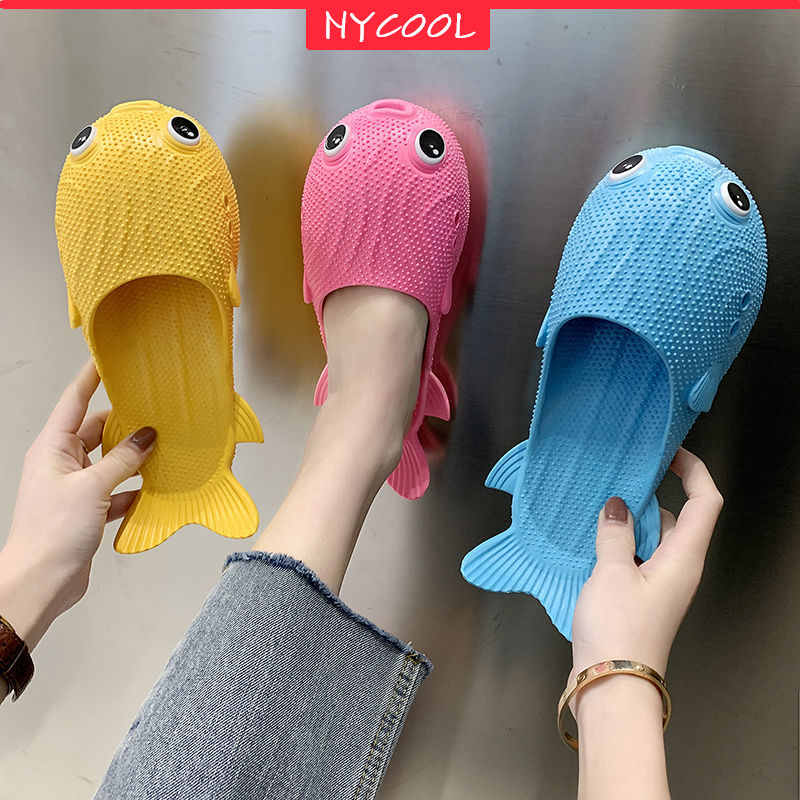 NYCOOL Bionic Boys Girls Cartoon Shoes Puffer Fish Slippers Parent-child Sandals Children Beach Shoes Kids Flip Flops Bathroom
