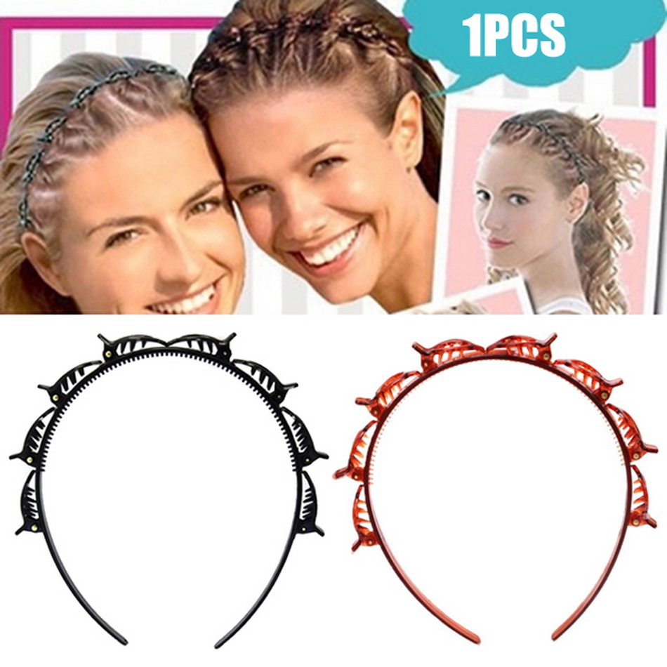 Horquilla para peinado con doble flequillo a la para mujer, diademas coreana trenzada , niña diadema con pinzas decorativo para el cabello accesorio de diadema deportiva para hombre complementos para el pelo