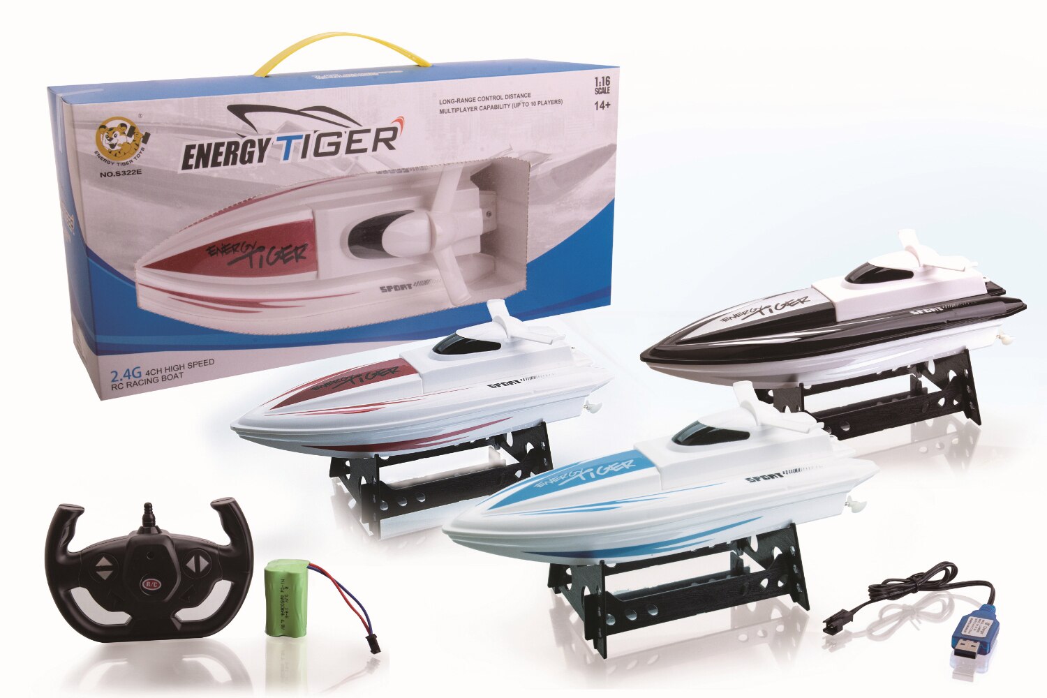 High-speed remote control ship 2.4g 4 channel simulation model ship red, blue, black 4.8v 500MAH 1:16 40km / h RCBOY TOYS toys