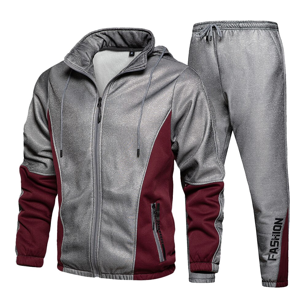 Herr höst träningsoverall färgblock svettdräkter 2 delar set outfits herr sportkläder kläder herr outfit set löpar dräkt: Tz77 grå / Xl