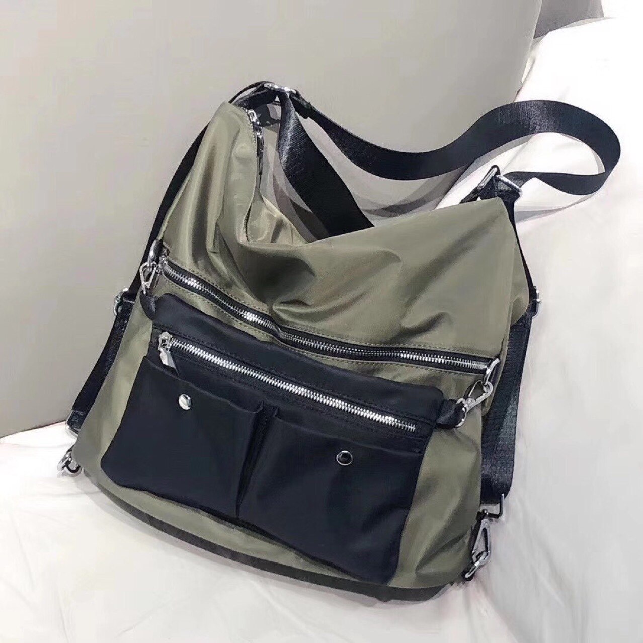 Grote Capaciteit Vrouw Messenger Bag Vrouwelijke Nylon Schoudertassen Doek Mochila Bolsos: army green