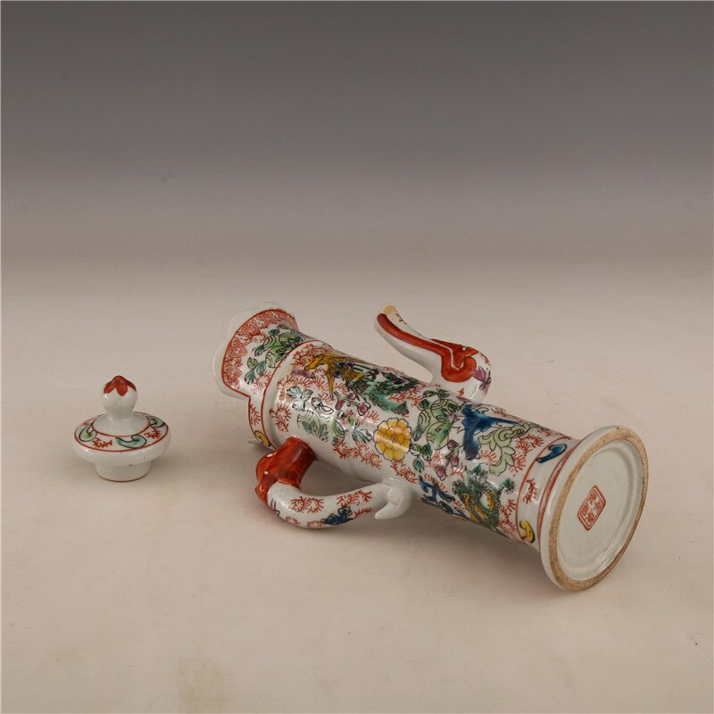 Kangxi year made pastel Dragon Phoenix flower pattern bamboo pot antique porcelain antique antique porcelain stock old items