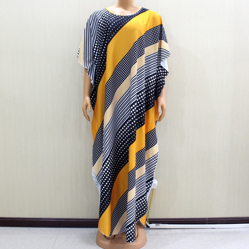 Beautiful African Dashiki O-Neck Beautiful Yellow Print African Women Long Dress