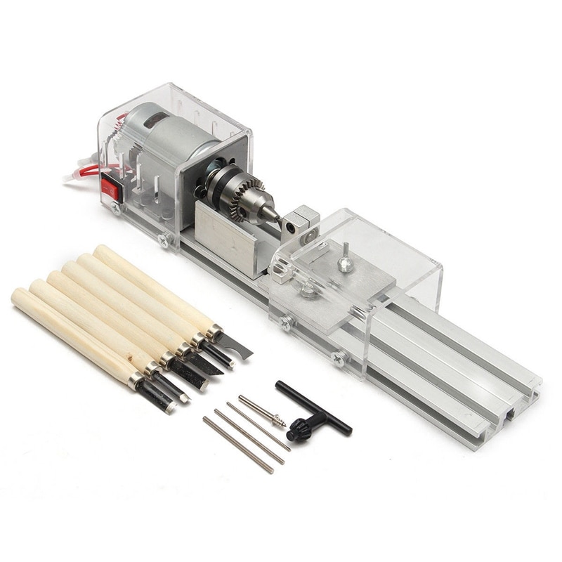 100W Cnc Mini Lathe Machine Tools Diy Woodworking Wood Lathe Milling Machines Grinding Polishing Beads Drill Rotary Tool Set Kit: Default Title