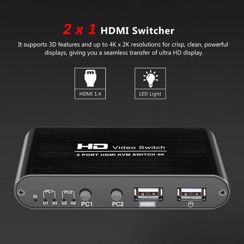 2 Port Hdmi Kvm Switch 4K X 2K Ultra Hd Switcher Voor Dual Monitor Toetsenbord Muis