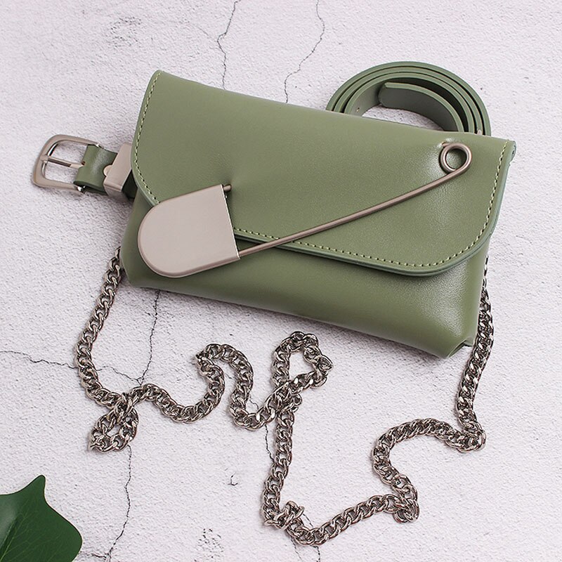 femmes taille sac ceinture sacs en cuir PU luxe Fanny Pack hanche paquet multifonction taille Pack chaîne femme sac à bandoulière: Green Belt bag