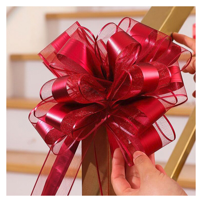 10 STKS Sneeuwgaren Trekboog Lint Grote Auto Boog voor Auto's Verjaardag Kerstcadeautjes Cadeau Decoratie Lint Bruiloft Trekbloem: Bordeaux