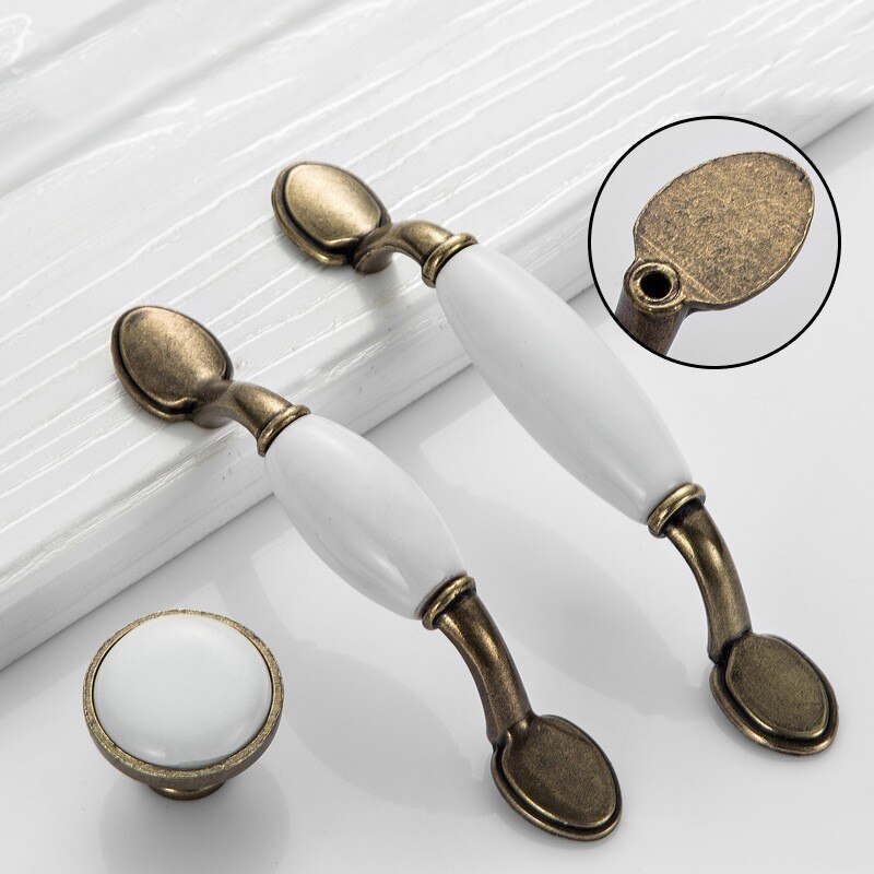 Antique Door Handles for Kitchen Cabinets Knobs and Handles White Ceramic Door Handle European Furniture Handles Drawer Pulls