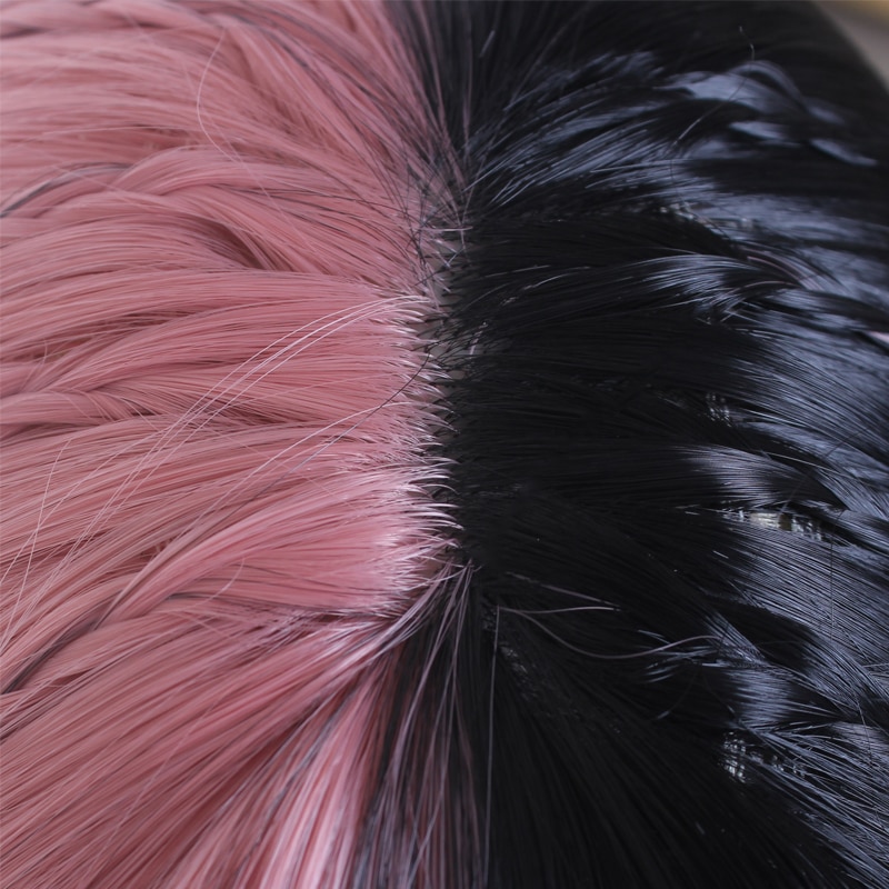 ccutoo Female's Melanie Martinez Synthetic Half Black and Pink 8 Small Braids Hair Cosplay Costume Wigs Heat Resistance Fiber