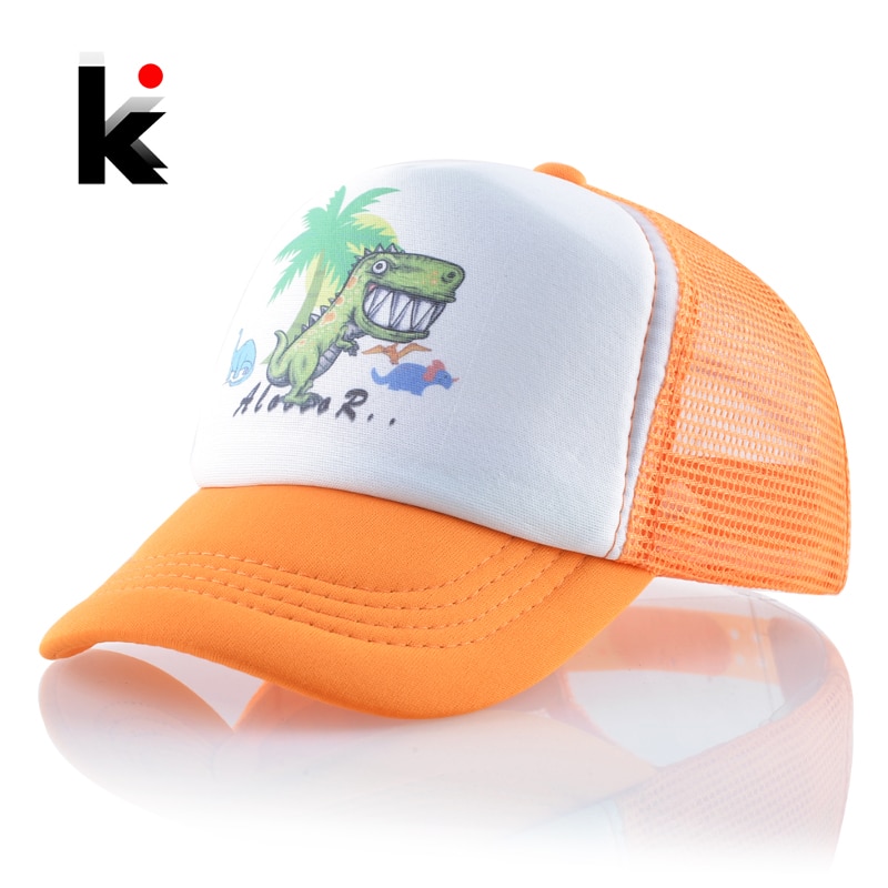 Bonés de beisebol de malha crianças adorável dos desenhos animados dinossauro snapback chapéus para o bebê meninos e meninas ao ar livre crianças respirável sol ossos boné