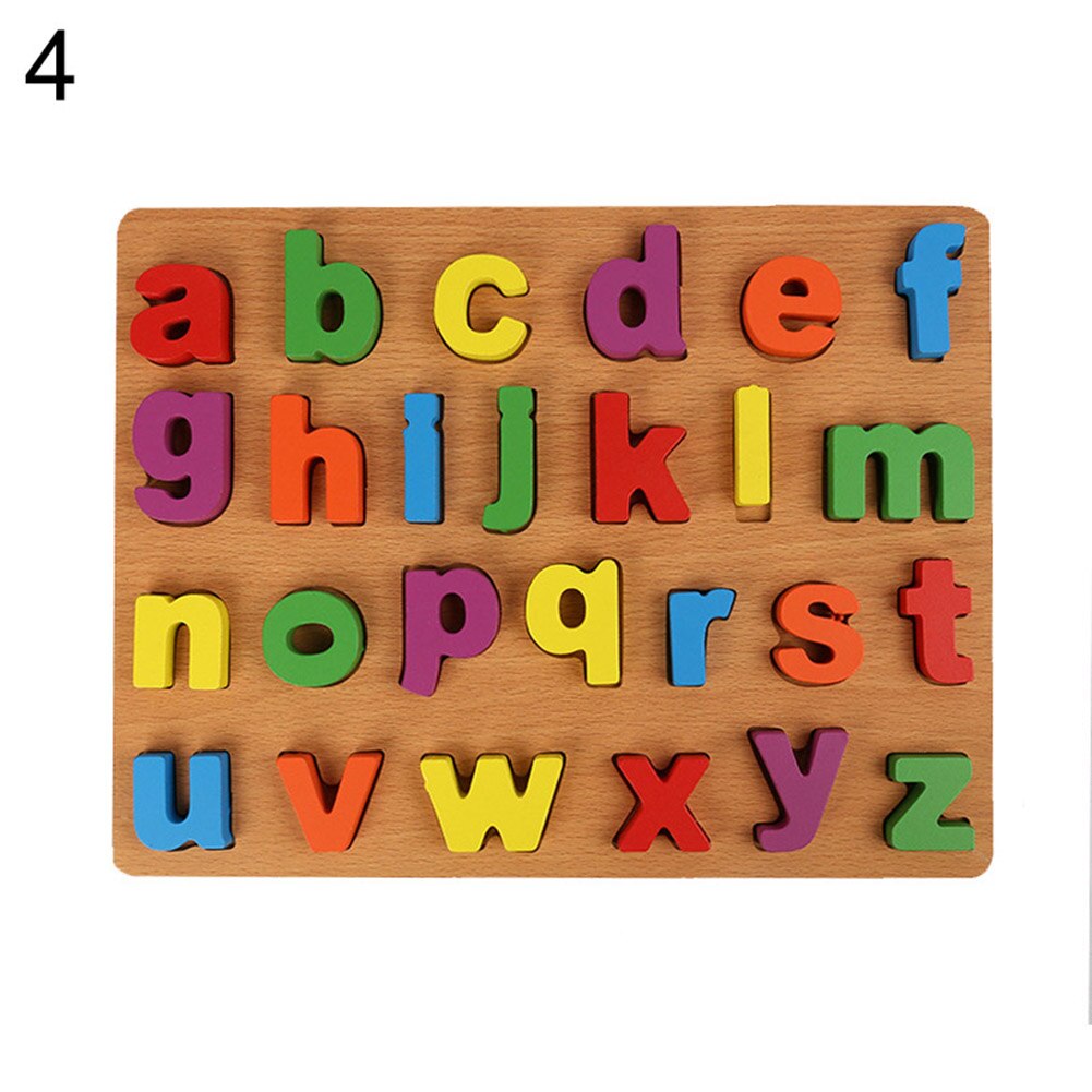 Børn alfabet abc numre træpuslespil bord baby tidligt pædagogisk legetøj til børn, der lærer at udvikle legetøj: Lille bogstav