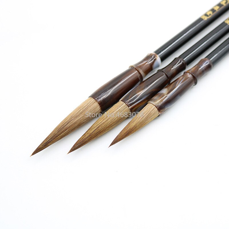 Pincel de caligrafía china para estudiantes, pincel de lana de pelo de comadreja marrón para escritura y dibujo, suministros escolares, exquisita, 3 unids/set por juego