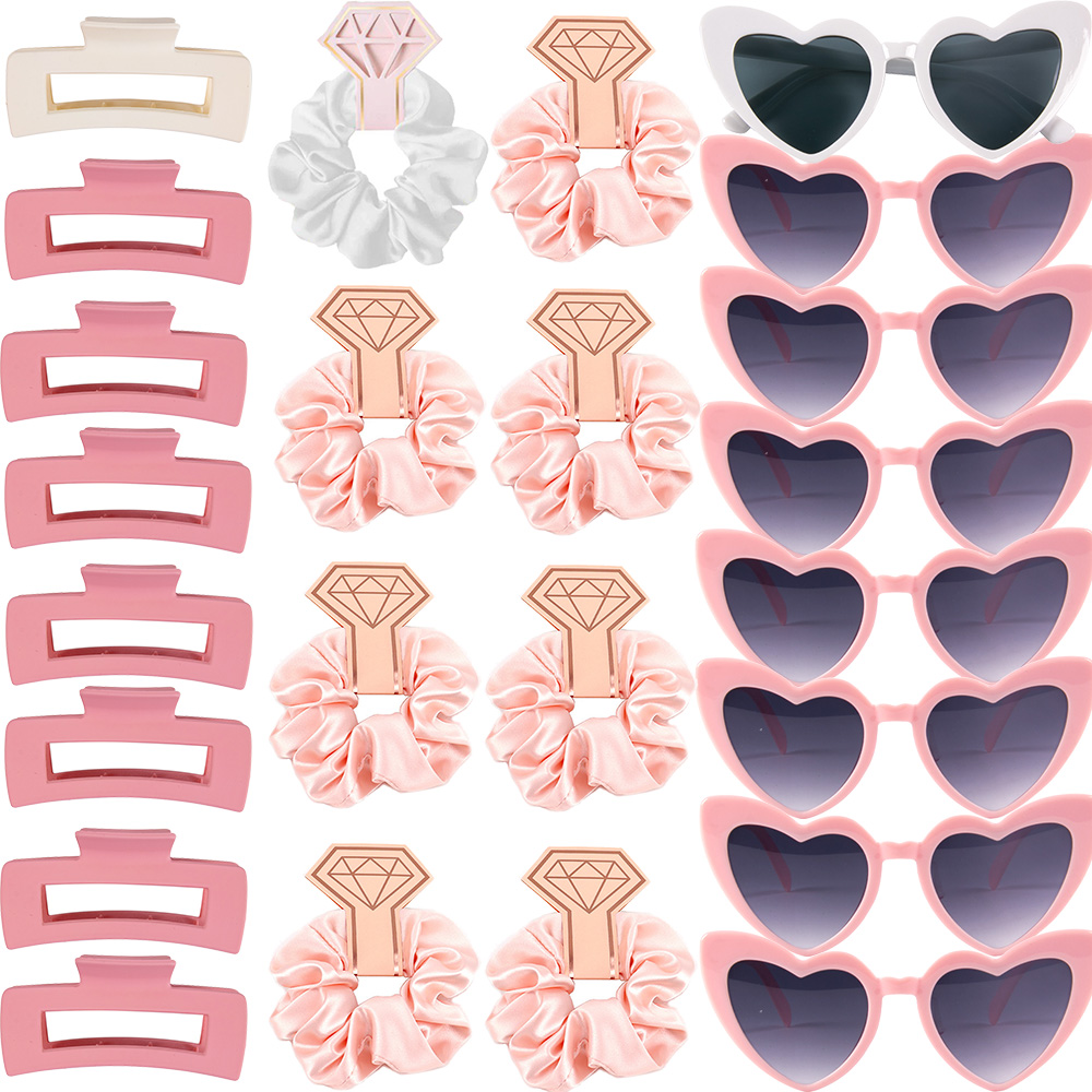 6/8 setzt Brautjungfer Herzform Sonnenbrille Haargummis Scrunchies Haarspangen Bachelorette Hochzeit Brautparty Gastgeschenk Vorschlag: Burgunderrot