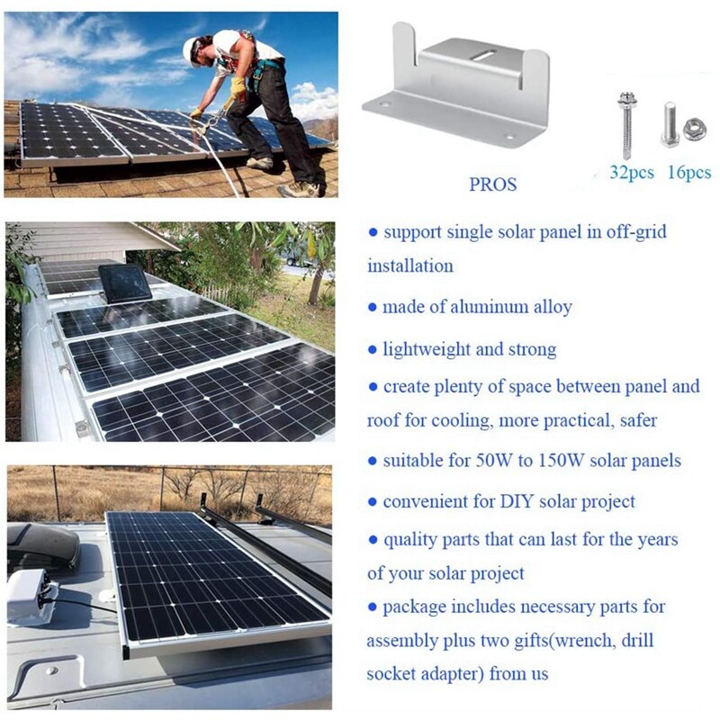 Solar Panel Mounting Brackets Z Bracket, with Nuts and Bolts ,4 Units (16PCS)