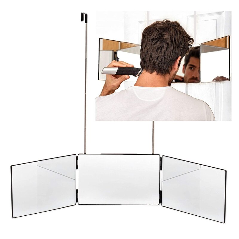 Trifold Hair Cutting Mirror Self Styling Mirrors with Adjustable Height Hook