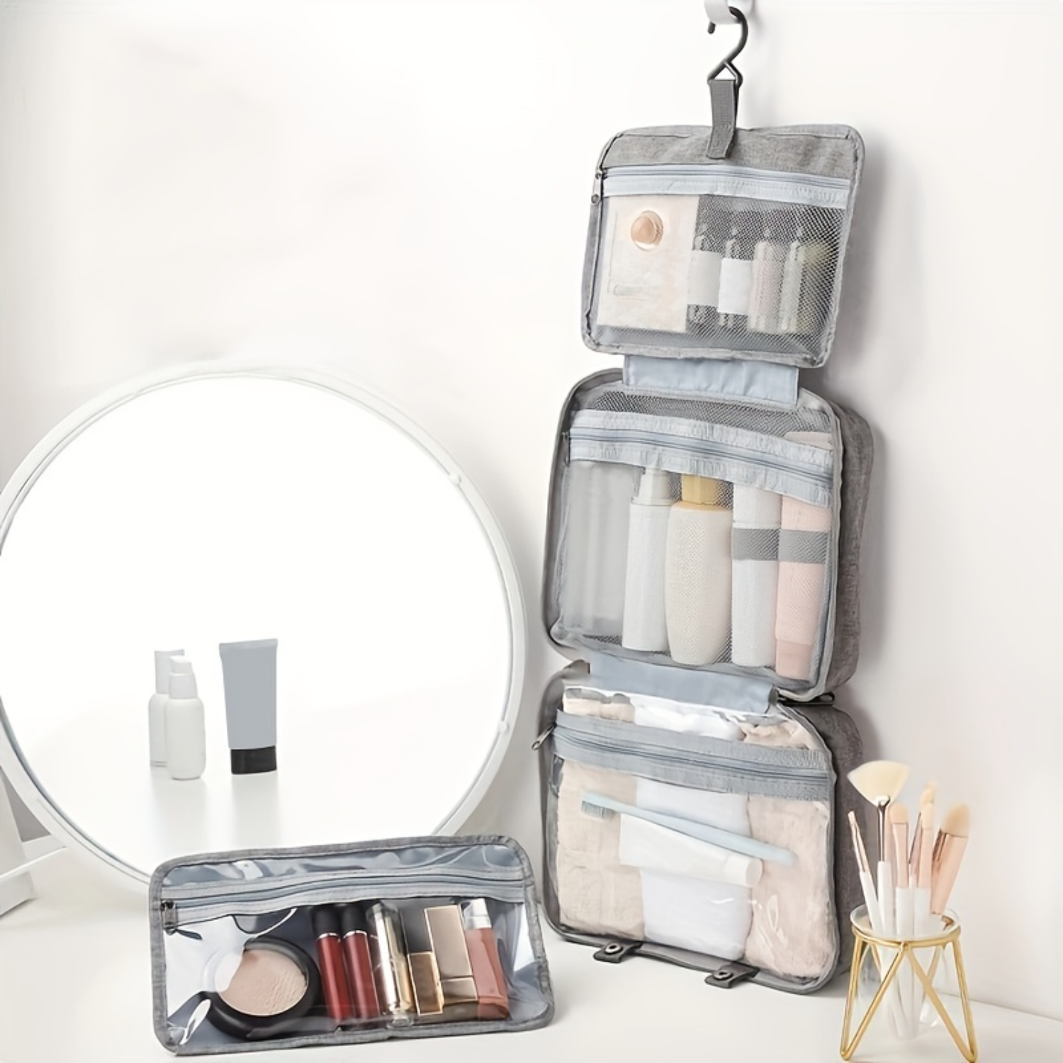 Neceser plegable impermeable para viaje con separación húmeda y seca, bolsa de cosméticos, bolsa de viaje multifuncional de gran capacidad