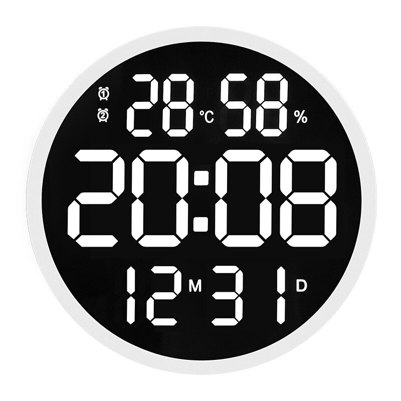 LED Wanduhr Leucht Großen Uhr stumm Digitale Temperatur und Feuchtigkeit Elektronische Uhr Wohnzimmer Dekoration: Weiß