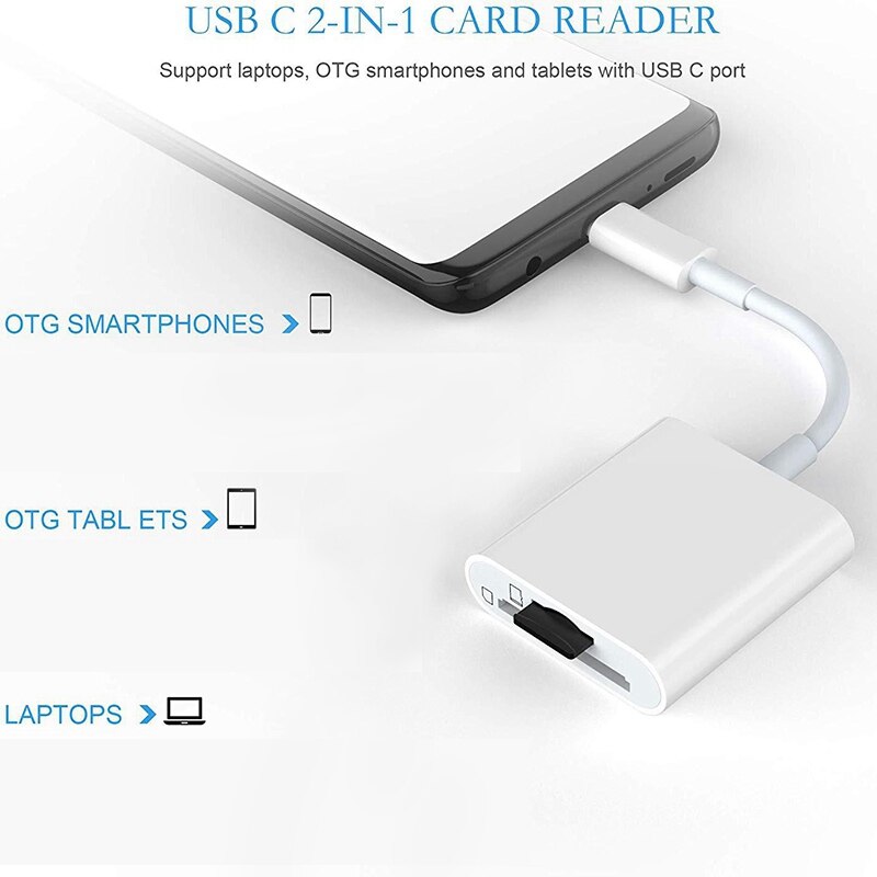 Type-C 2-In-1 USB C to TF/Micro- SD Card Reader OTG USB-C Smart Memory Card Reader Adapter for Smart Phone