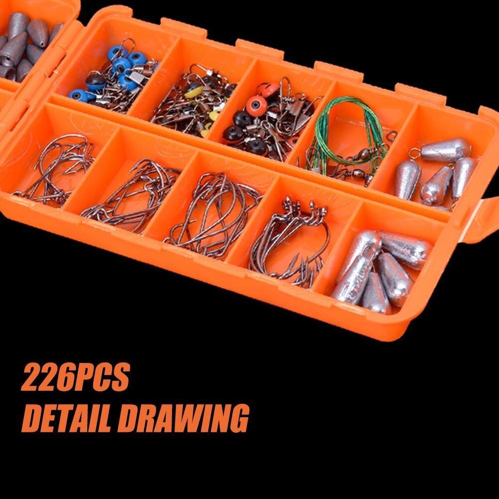 226 Pcs/Set Fishing Tackle Boxes Kit Fishing Tackle Hooks Set Fishing Tools Multifunction Sinker Kit Box Hooks Accessories