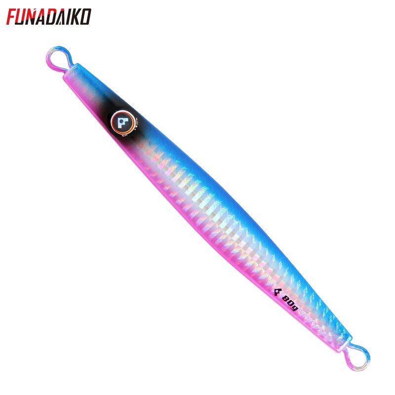 Leurre de pêche funadaiko appât artificiel leurre jig en métal leurre de pêche jig lent leurre jigging 60g 80g 100g leurre jig appât dur leurre jig en métal: Laser bleu rose / 100g