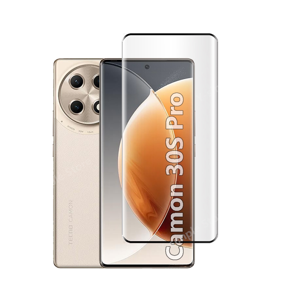 Verre 3D 4 en 1 pour Tecno Camon 30s Pro, protecteur d'écran, Film HD incurvé en verre trempé, film d'objectif d'appareil photo souple