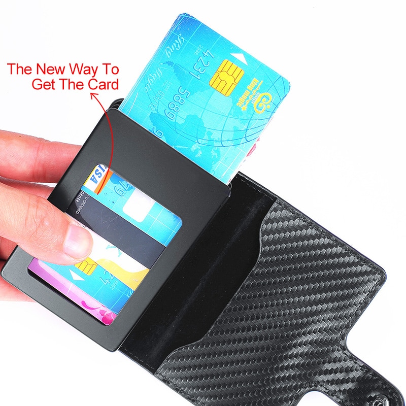 DIENQI Rfid Carbon Fiber Leather Men Wallets Card Holder Slim Thin Mini Smart Wallet Black Male Wallets Small Walet