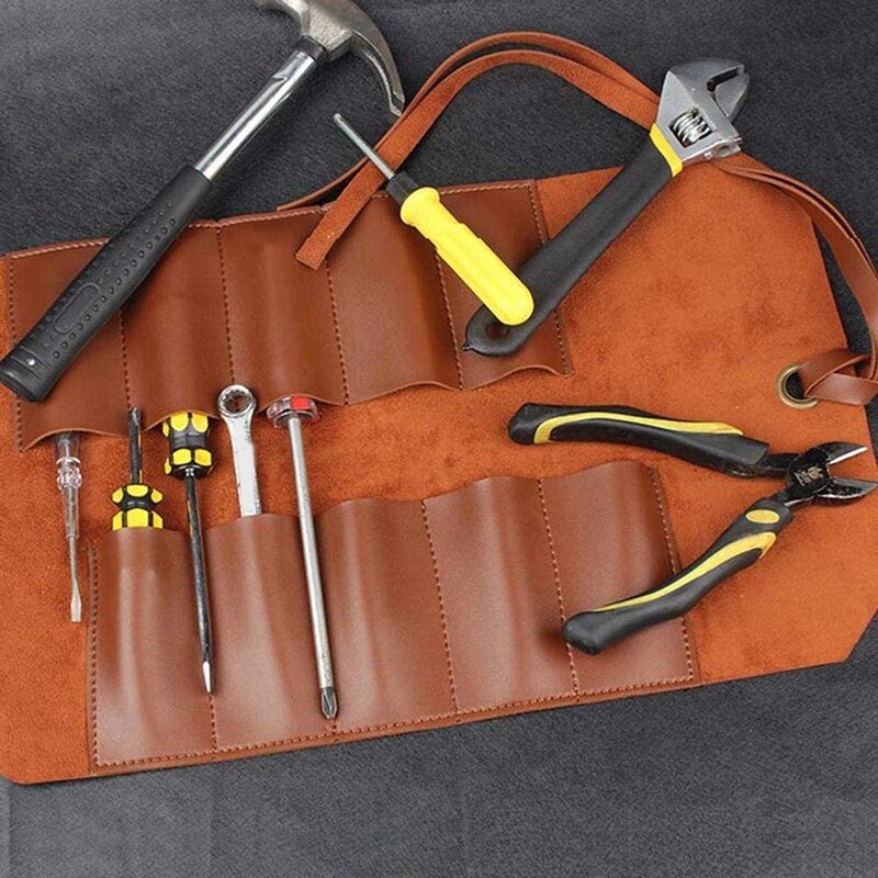 Leather Tool Roll, Lederen Tool Kit Opbergtas, multi Functionele Lederen Kit Bag Fiets Reparatie Tool Kit Bag