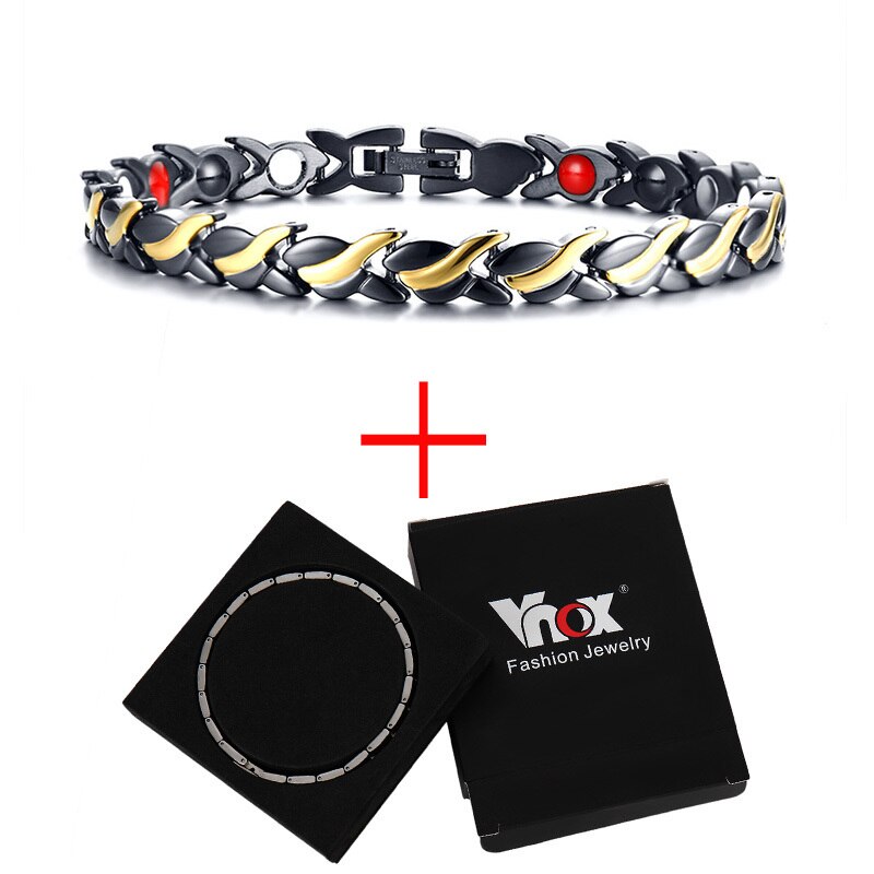 Vnox Salute E Bellezza Twisted Braccialetti Braccialetti Magnetici Per gli uomini In Acciaio Inox Germanio Catena a maglia Del Braccialetto Pulseira Masculina: Bracelet and Box