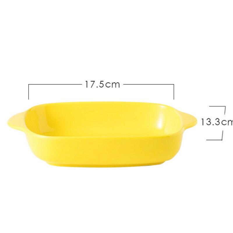 Rectangular Ceramic Baking Tray Double-eared Rice Plate Baking Mold Oven Pasta Thousand-level Baking Tray Microwave Oven: Yellow