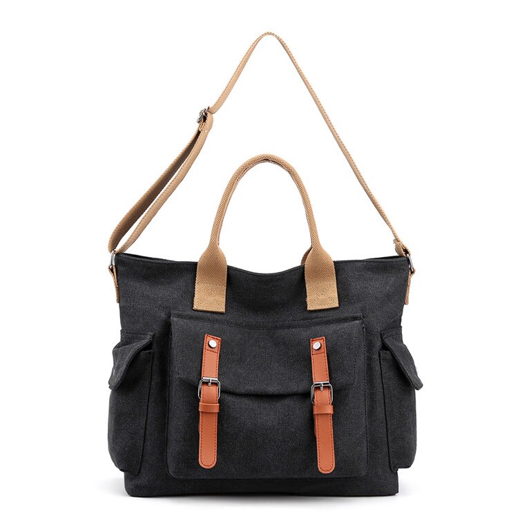 Mode Vrouwen Schoudertassen Canvas Vrouwelijke Crossbody Tas Dames Retro Bakken Grote Messenger Bag Leisure Handtassen Sac: Black