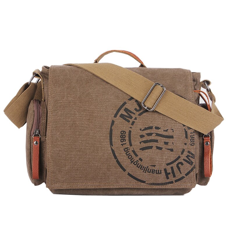 Manjianghong Leisure Canvas Men's Briefcase Bags Guaranteed Man's Shoulder Bag Business Functional Messenger Bag: Coffee