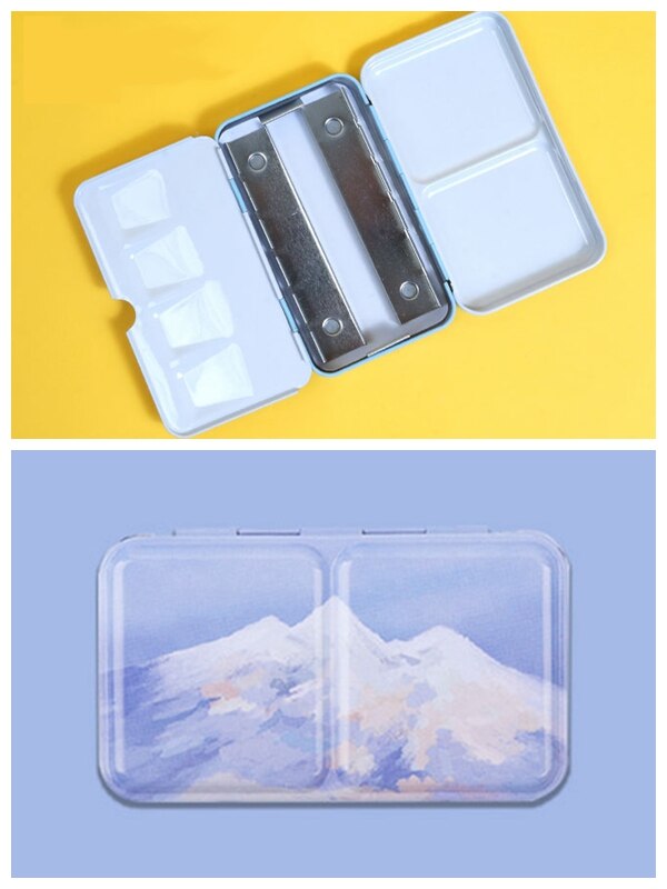 Artist Watercolor Paint Palette Empty Painting Storage Tin Box Iron Paint Tray with Half Pans Painting Supplies: Design 4