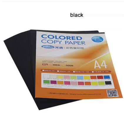 Copy printing color paper A4 100 sheets 80G Multicolors Handmade DIY paper Office School Supplies: Black