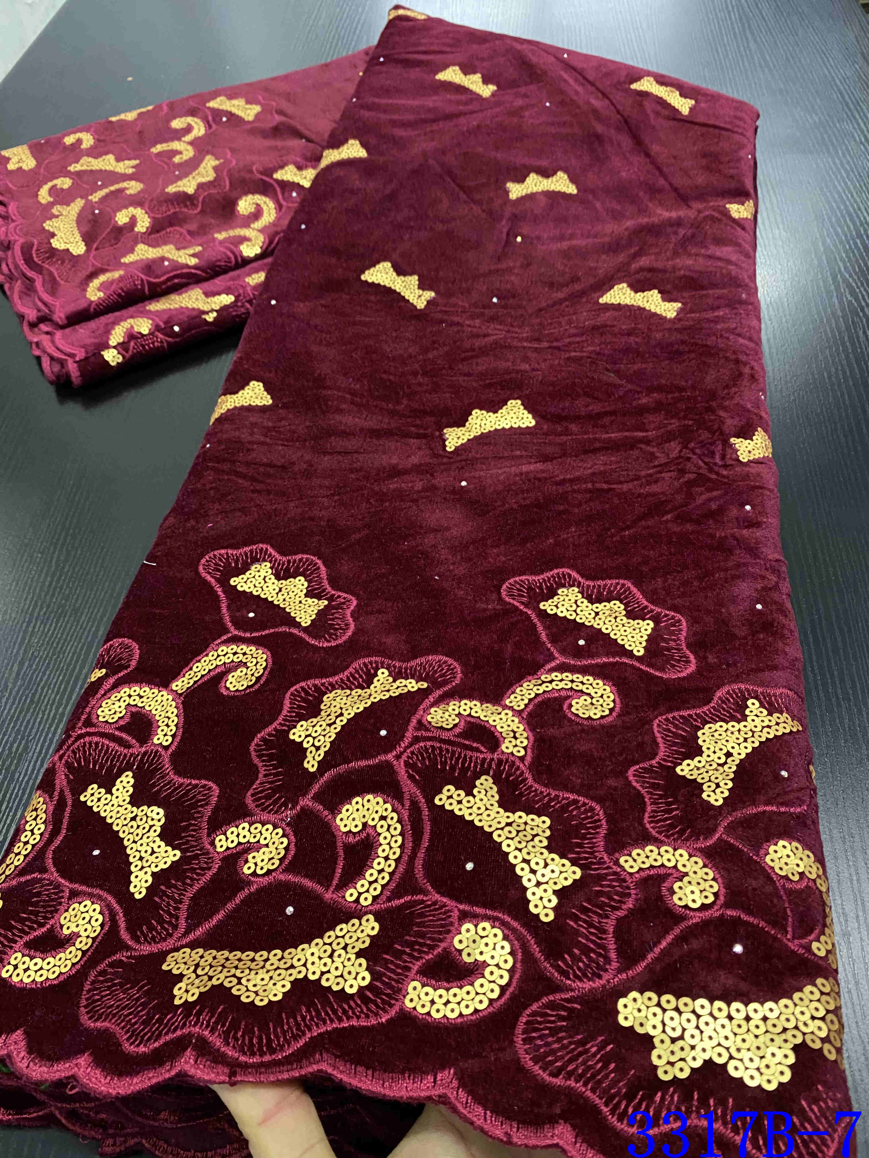African Velvet Lace Fabric Lace Nigerian Lace Fabrics For Wedding Sequins Lace Fabric YA3317B-6: Picture 7