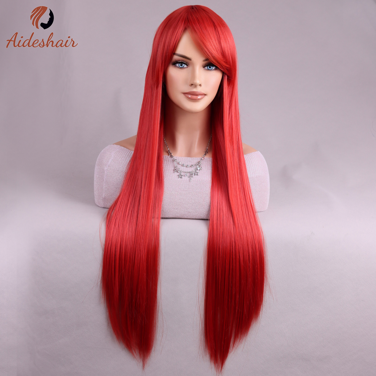 Parrucca lunga diritta europea e americana multicolore di Halloween per donna Parrucca sintetica in fibra resistente al calore per cosplay quotidiano: Rosso