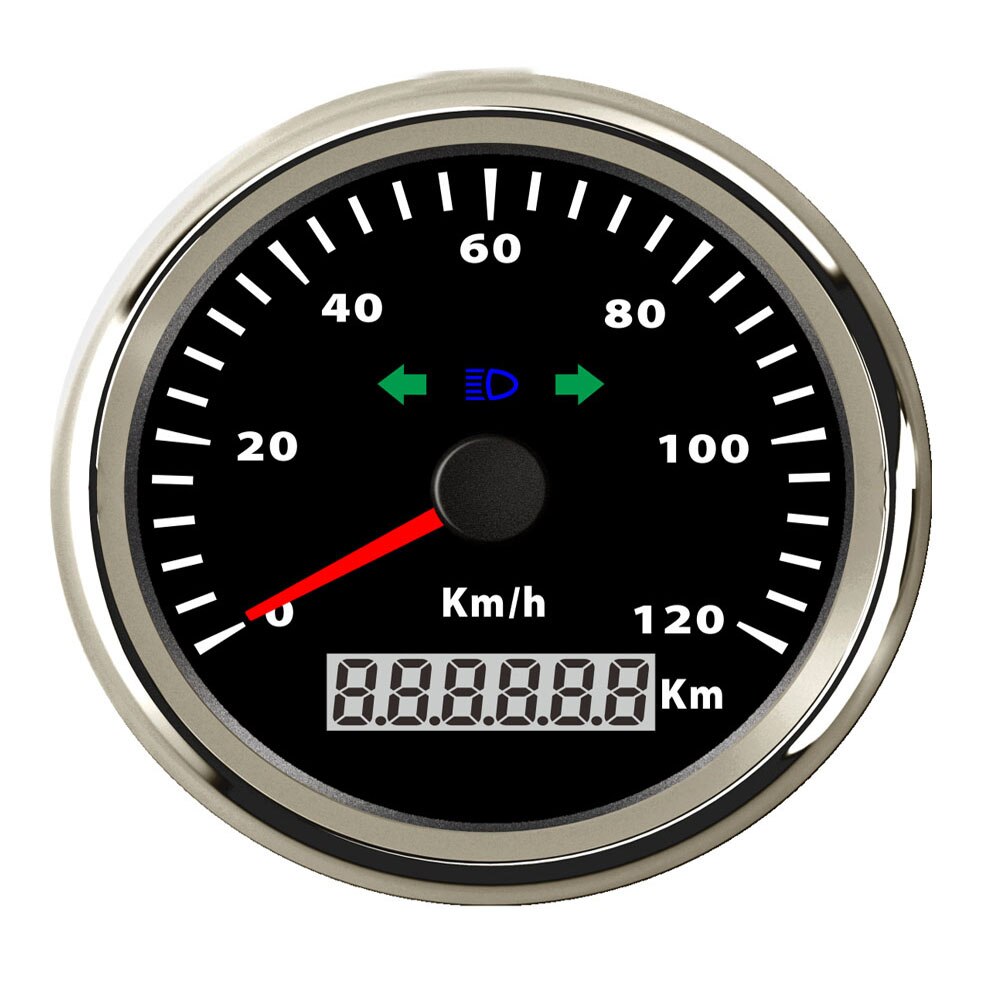 Velocímetro de 200 Km/h y 120 Km/h para coche, velocímetro de 85mm, velocímetro para motocicleta, odómetro con luz de giro: 120 kmh Black Silver