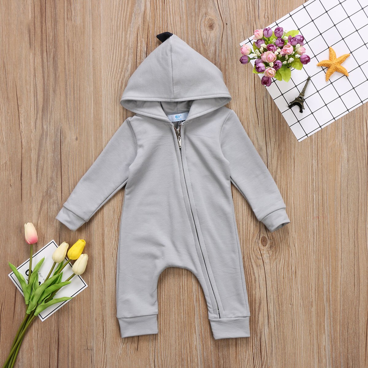 Trendy Dinosaur Lange mouwen Hooded Romper Voor Baby Boy