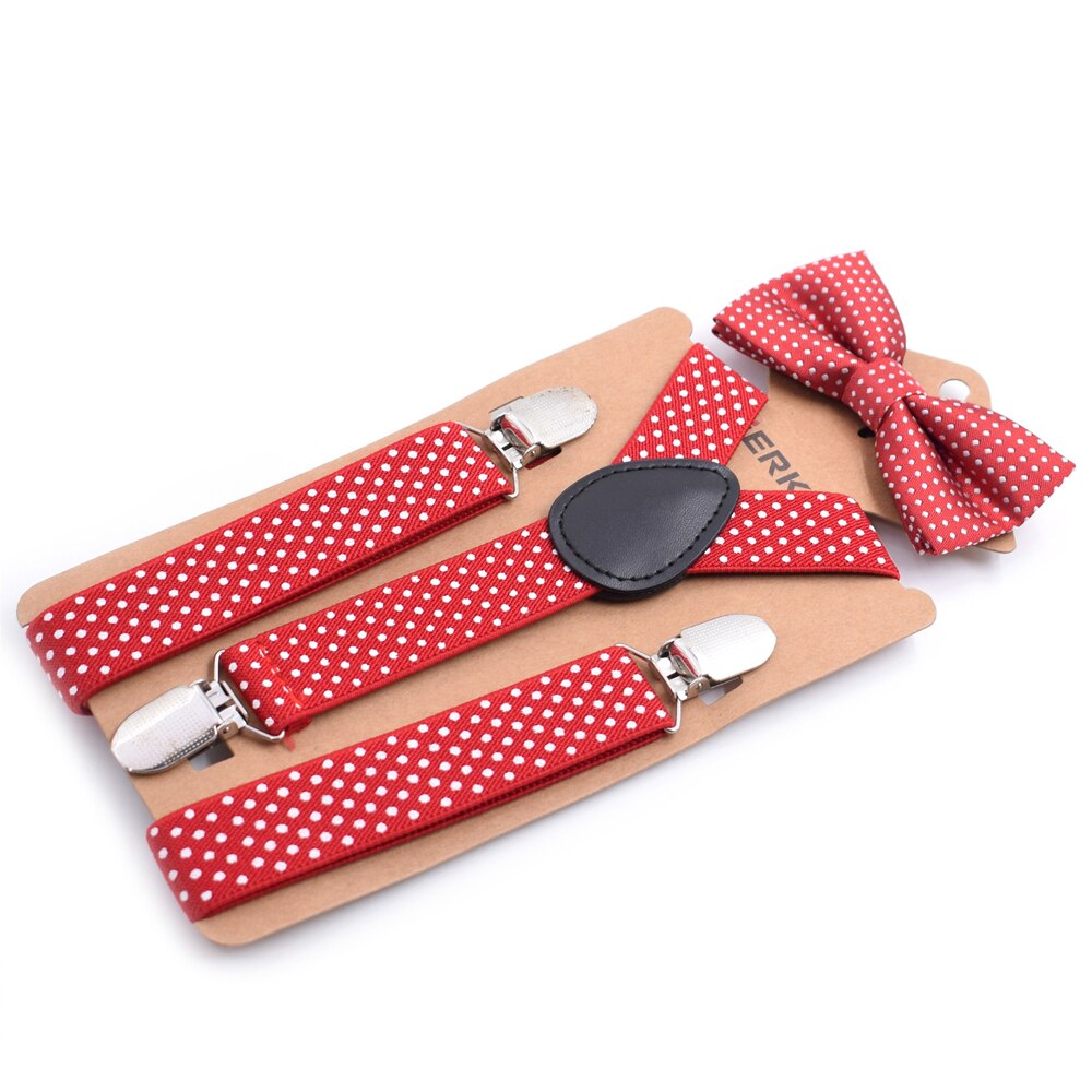 Toddler Kids Girl Boy Polka Dot Suspender Clip with Bow Tie Set Adjustable Suspender Bowtie Set: H