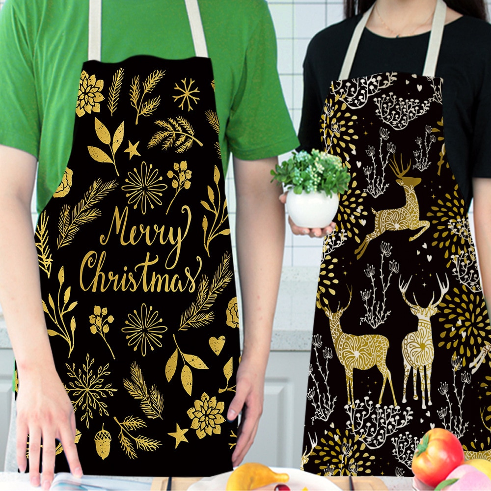 Juleelg antifouling køkken forklæde bomuld linned ærmeløs mand kvinder kok køkken forklæder køkken tilbehør 68*55cm 0022