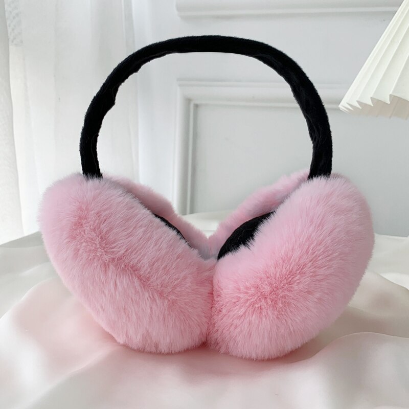 Orejeras cálidas de felpa suave para mujer, orejeras cálidas para estudiantes, protección contra el frío, cubierta de oreja para mujer: pink classic