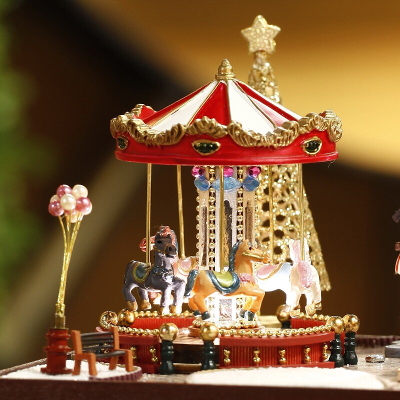 Boîte à musique style carrousel DIY | Boîte à musique en bois pour bonheur et soleil, jouet éducatif fait à la main européen, décoration de la maison, pour enfants