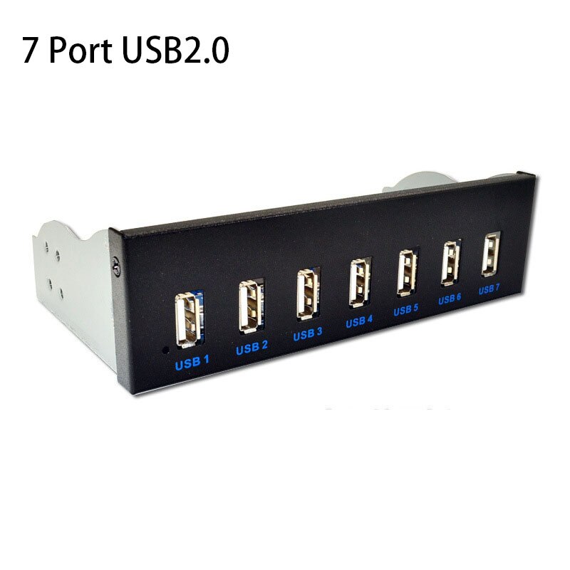 Panel frontal para carcasa de ordenador, 7 puertos USB 2,0 3,0 Hub 5Gbs 5,25 &quot;, Bahía de unidad de CD-ROM, CD ROM, USB 3,0, Cable macho de 19 pines A tipo A: 7port USB2.0