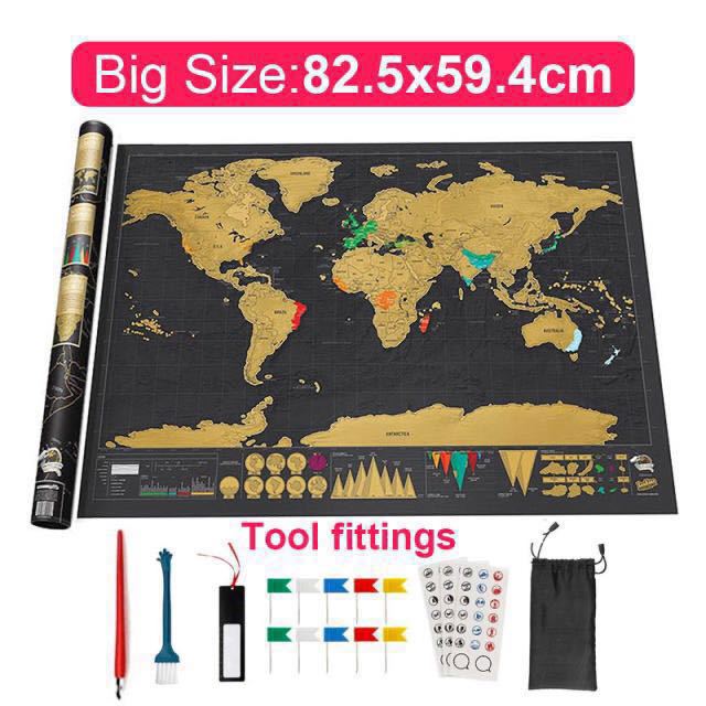 Deluxe Erase World Travel Map Scratch Off World Map Travel Scratch For Map Room Home Office Decoration Wall Stickers: Coffee