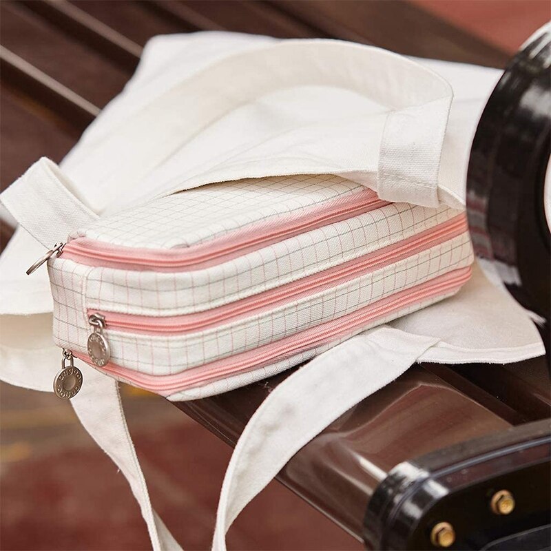 ANGOO Pencil Case Big Capacity 3 Compartments Canvas for Students