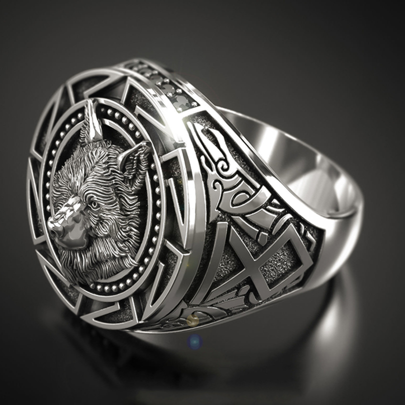 BTS Hip Hop Punk Style Retro Ancient Egypt Domineering Wolf Head Men&#39;s Stainless Steel Ring Size 7-12 Gothic Jewelry Cool Stuff