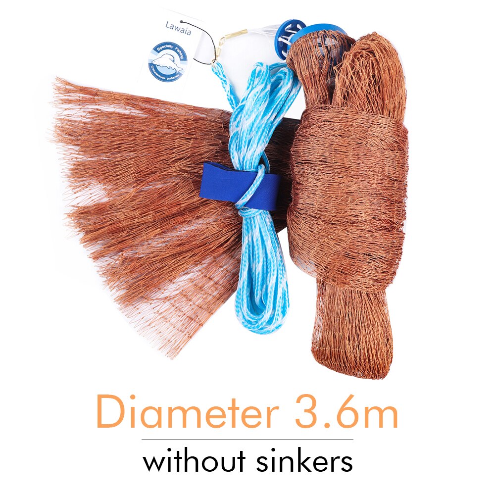 Casting Net Catch Fishing Net USA Cast Nets Throw Fly Fishing Network Diameter 2.4m-7.2m Small Mesh or Without Sinker: Without Sinker 7.2m